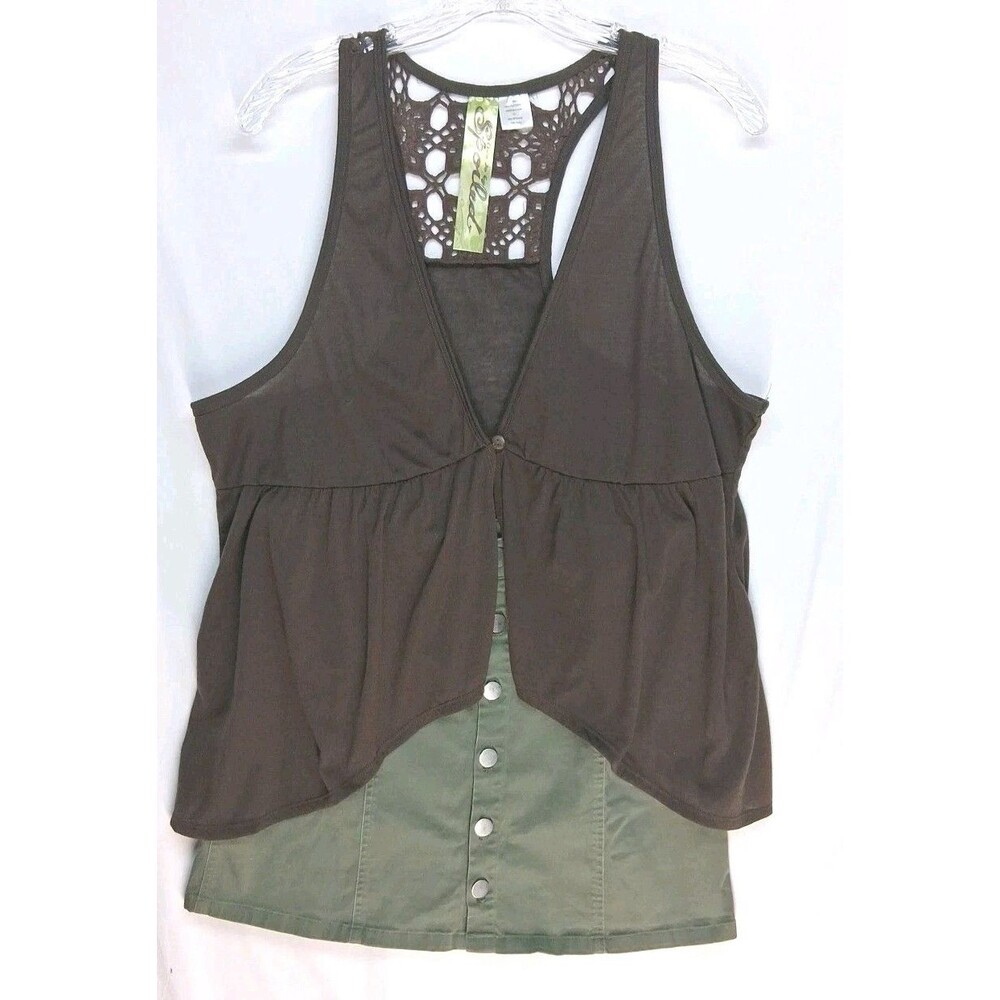 Forever 21 Button Front Mini Skirt L Olive Green Military Brown Oversized Tank
